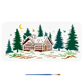 FINGERINSPIRE The Cabin in The Woods Stencil 11.8x5.9Inch Hut Stencils with Nature Themes Template for Wall Fabric DIY