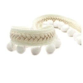 SHTGOI Pompom Trim 5 Yards 12 mm Pompom Border for Sewing Pom Poms Fringe Trim Pompoms Tassel Lace Bobble Ribbon for DIY Crafts Costumes Clothing Curtain Sewing Decoration White