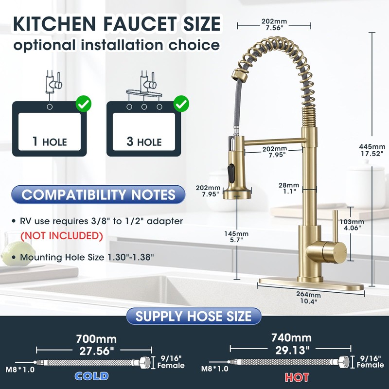 SOEBIZ Kitchen Faucet with Soap Dispenser, 2-Mode Sprayer