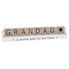 Wooden Scrabble Tiles Decoration, 'Grandad is Another Word for Best Friend' Ornament with Stand