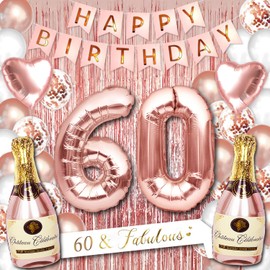 Rose Gold 60 Birthday Party Decorations Supplies Set with Happy Birthday Banner…