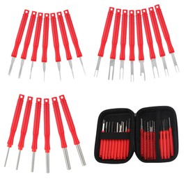 carleef 21PCS Upgrade Terminal Removal Tool Kit with Zipper Case,Stainless Steel Electrical Pin Removal Tool Kit,Depinning Tool Kit Automotive Connector Pin Removal Tool (Red)