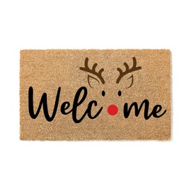 Doormat Welcome Cute Red Reindeer Nose | Christmas Doormat | Christmas Decoration | Welcome Mat | Holiday Doormat | Christmas Gift stk2029