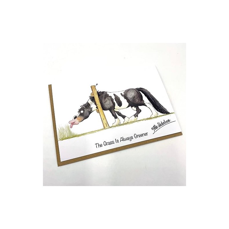"The Grass Is Always Greener" Funny Coloured Horse Greeting Card