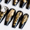 Sun&Beam Nails Handmade Nail Tip, Medium, Long, Ballerina, Black, Gold,