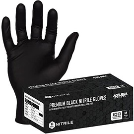 Azusa Safety 6 Mil Black Disposable Nitrile Gloves, Powder-Free, Fully Textured, Ambidextrous, Food Safe, Size: M (Box of 100)