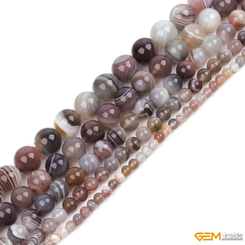 Gem-Inside 12mm Round Botswana Agate Beads Strand 15 Inches by