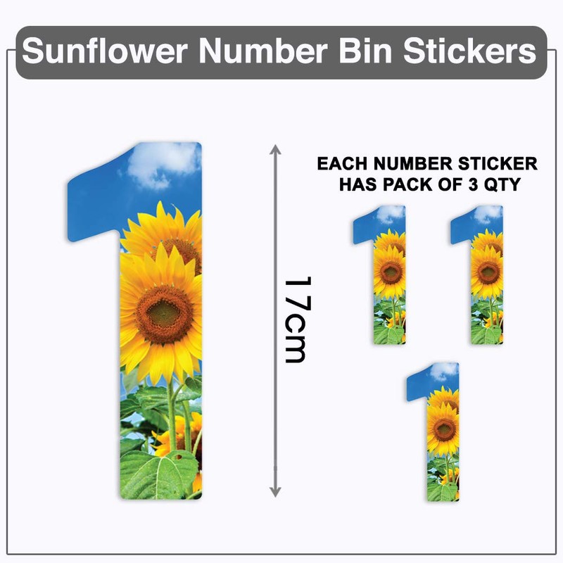 Pack of 3 Sunflower Wheelie Bin Stickers Numbers - 1