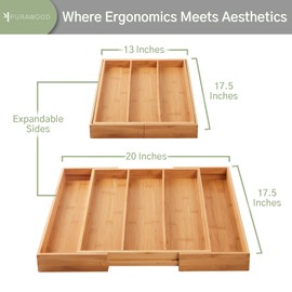 Premium Bamboo Silverware Organizer - Expandable Kitchen Drawer Organizer and Utensil Organizer, Perfect Size Cutlery Tray with Drawer Dividers for Kitchen Utensils and Flatware (3-5 Slots) (Natural)