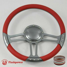 FLASHPOWER 14" Gun Metal Billet Red Steering Wheel Caprice GM Chevy Blazer W/Horn