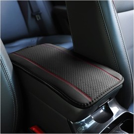Car Armrest Storage Box Mat, Fiber Leather Car Center Console Cover, Car Armrest Seat Box Cover Accessories Interior Protection for Most Vehicle, SUV, Truck, Car (Black/Red)