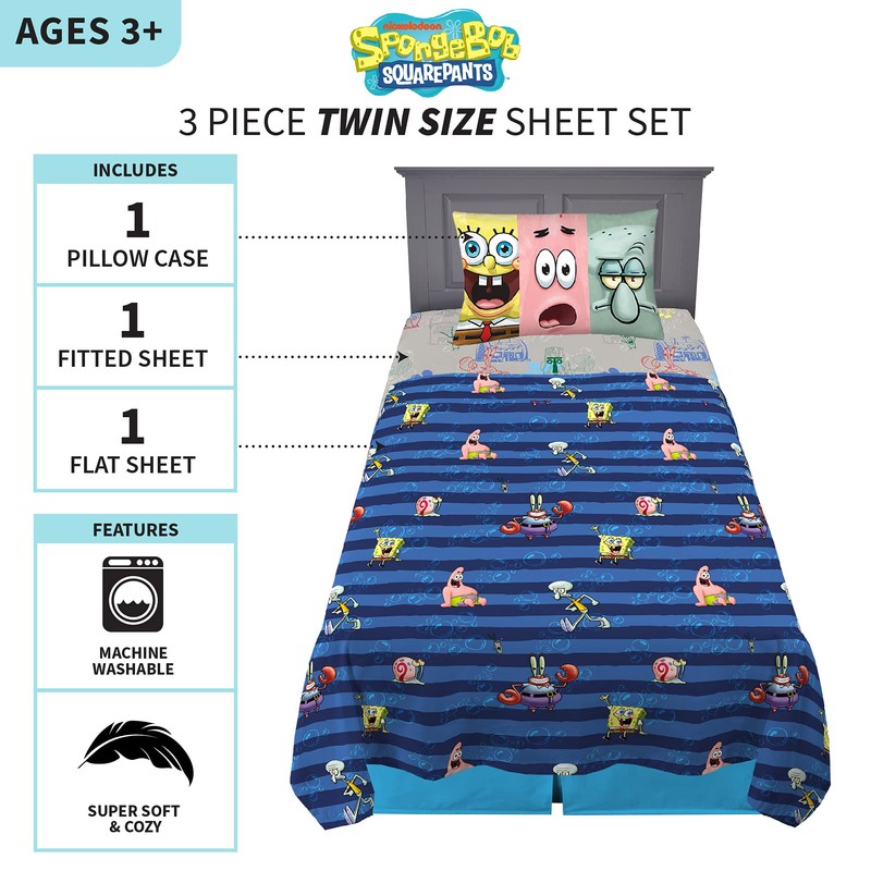 Franco Kids Bedding Soft Microfiber Sheet Set, Twin, Spongebob