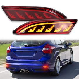 ZDEERAOTO Rear Bumper Reflector Lamp Fog Light DRL Sequential Turn Signal Lamp Feature Kit for Ford Focus 2012-2018 / Hatchback 2012-2014,LED Rear Reflector Tail Lamp (Red)