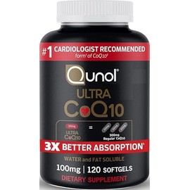 Qunol Ultra CoQ10-100 % Soluble Coq10 100 mg - 3X mejor absorción coenzima Q10-120 Softgels (4 meses de suministro)