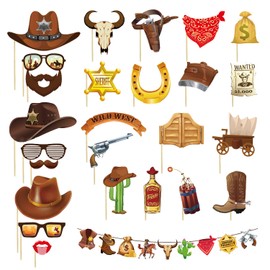 25 Pieces Western Cowboy Photo Props, 1 Set Banner Western Party Decorations, Cowboy Decorations for Adult Parties, Cowboy Party Decorations