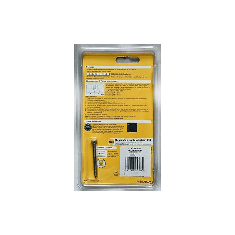 Yale Platinum 3 Star Euro Profile Cylinder PYS35050N (45/10/45-100mm) Nickle