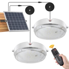 SunBonar Solar Ceiling Lights Indoor Outdoor 2 Pack, Dimmable Daytime 3000K/4000K/6000K Solar Shed Lights with ON/Off Switch & Remote, Waterproof Barn Lights for Home Porch Chicken Coop
