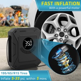 PAULINN Tire Inflator Air Compressor 12V DC Portable Air Pump 150 PSI for Car Tires, Auto Tire Pump with Digital Pressure Gauge, Auto Shutoff & LED Light for Cars, Motorcycles, Bikes & Balls, Black