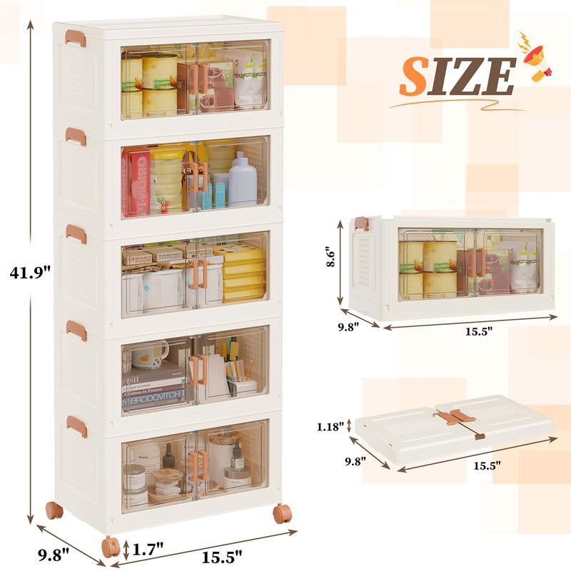 Raybee Small Storage Bins with Wheels, Mini Stackable Plastic Folding