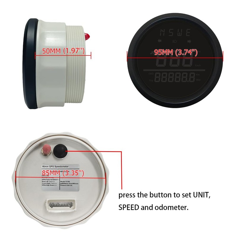 85mm Auto Digital Speedometer Odometer Tripmeter GPS Type 0-999 KM/H