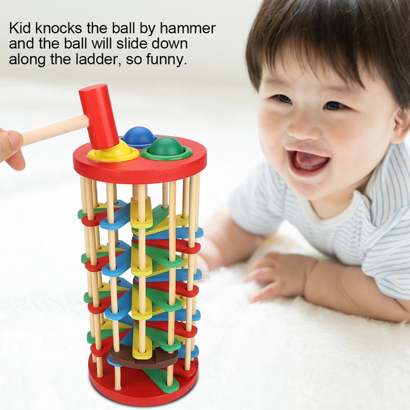 Colorful Wooden Knock Ball Ladder Toy Intelligence Development Kids Children