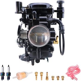 CV40 Carburetor with Choke Cable, for Harley Davidson Sportster XL XLH 883 1200 Softail Touring Dyna Road King Carb 27421-99 (Black Cover)