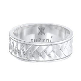 Kuzzoi Men's Ring Polished Band Ring Solid (7 mm) in 925 Sterling Silver, Vintage Men's Jewellery Accessory with Herringbone Structure, Distinctive Ring for Men in Ring Size 60-66, 0611681921,
