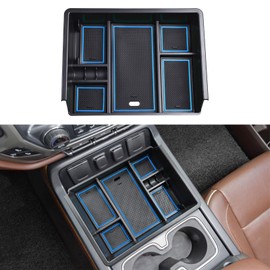 TACOBRO Full Center Console Organizer Compatible with 2014-2018 Sierra 1500 /Silverado 1500 Accessories 2015-2019 Silverado/Sierra 2500 3500HD Compartment Cover Insert Tray Storage, Blue