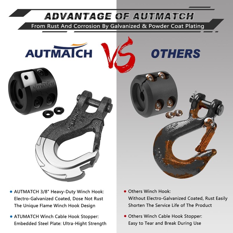AUTMATCH Winch Hook 3/8" - Clevis Slip Hook with Safety