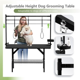 VFK 36''/47''Large Dog Grooming Table, Foldable Pet Station at Home, Dog Grooming Table,Adjustable Cat Drying Desktop with Arms, Nooses, Mesh Tray (Basic pet Table, 47" Black)