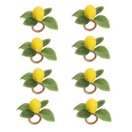 8pcs/set Lemon Napkin Rings Fruit Napkin Holder Rings Lemon Vine Leaf Napkin Holders for Birthday Wedding Spring Summer Dinner Decor Home Table Decoration