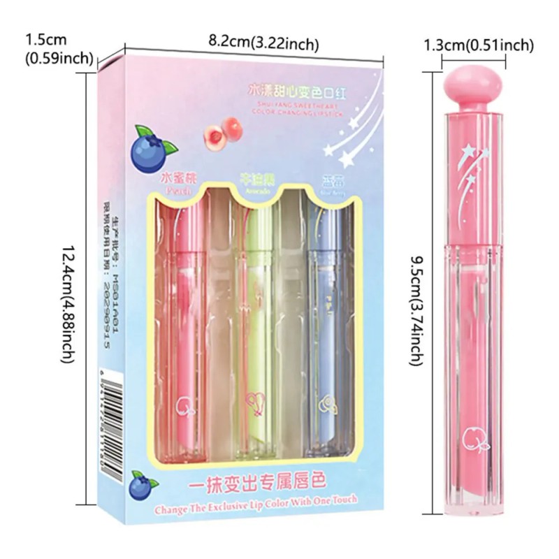 Set De Lápiz Labial Que Cambia De Color, 3 Sabores,