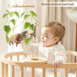 Mobile Baby Cot Bed Bell, Green Leaf Forest Animals Mobile Baby Wind Chimes, Hanging Mobile Wind Chime, Baby Bed Pendant for Boys and Girls