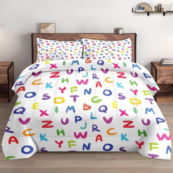 WeCozy Twin Size Comforter Set with Pillowcase, Colorful Multicolored English