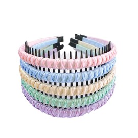 Meekest 5 Pack Braided Headbands for Women Head Bands for Women's Hair Wide Hairband Non slip Thin Headband with Teeth Twisted Boho Hair Accessories - White/Pink/Blue/Purple/Green