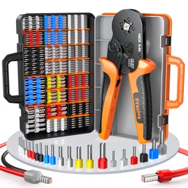 Preciva Ferrule Crimping Tool Kit with Portable Suitcase, Square Crimping Pliers for AWG 23-7 Ratchet Crimper with 1000PCS Single and 260PCS Twin Ferrules Connectors