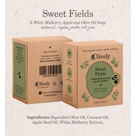 Olively Olively Sweet Fields - Simple Ingredients - Cold Process - Vegan Soap Bar, White Mulberry Apple and Olive Oil, Palm Oil-Free, 4 oz