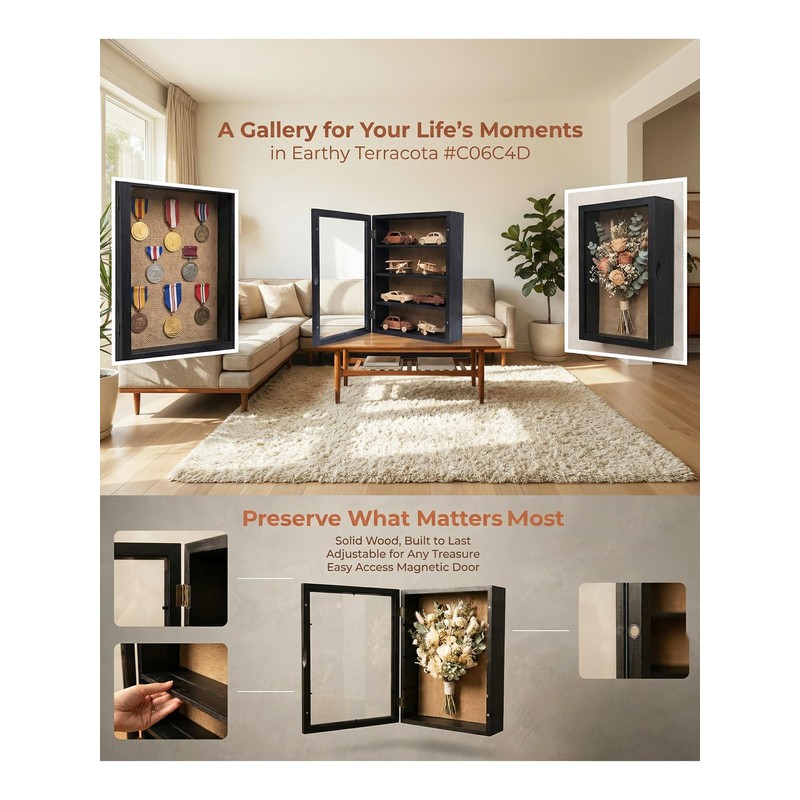 11x16 Shadow Boxes Frames Large Shadow Box with Removable 3-Grid