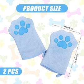 2 Pcs Dog Cleaning Towels Glove for Dogs and Cats, Soft Microfibre Pet Towel Mitts Coral Fleece, Water-Absorbent Pet Drying Mitts, Cute Cat Paw Gloves Towel (Blue)