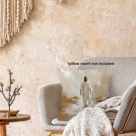 MONALET Christian Jesus Walking on Water Throw Pillow Covers 18x18, Vintage Rustic Decor Pillow Cases for Farmhouse Bedroom Living Room, Religious Decorative Square Pillowcases for Couch Bed Sofa