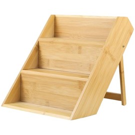 3 Tiers Wooden Spice Organizer, Kitchen Countertop Spice Jar Rack, Wood Shelf Seasoning Rack with Foldable Bracket, Cupboard Drawer Spice Holder, Tiered Wooden Storage Rack for Cosmetic Figures
