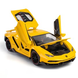 Toy Cars Model Lambo Sports Race Car 1/24 Yellow Alloy Collectible Diecast Vehicles with Sound and Light