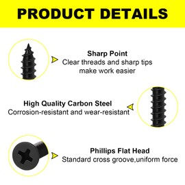 Self Tapping Screws, Screws for Wood,Carbon Steel Black Small Screw, Suitable for Furniture, Woodworking, DIY Model Fixing, M3 x 12mm (200 pcs)