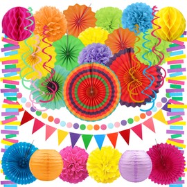 Fiesta Party Decorations - Multicolored Pom Poms for Mexican Decorations
