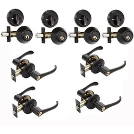 Dynasty Hardware CP-VAI-12P, Vail Front Door Entry Lever Lockset and Single Cylinder Deadbolt Combination Set, Aged Oil Rubbed Bronze (4 Pack) Keyed A