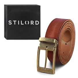 STILORD Leather Belt Brown for Men Women Universal Can Be Shortened Vintage Full Leather Belt with Shabby Gift Box for Jeans Business Casual 34 mm Tuscany - Brown, Colour: Antique Buckle - Bronze I I