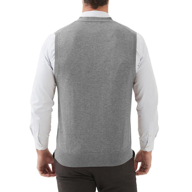 Kallspin Men's Knitted Cardigan Sleeveless V-Neck Wool Blend, lightgrey
