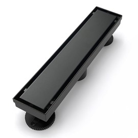 SaniteModar Linear Shower Drain, Black Shower Drain 12 inch with Flat & Tile Insert 2 in 1 Panel, Black Shower Floor Drain with Hair Strainer and Leveling feet