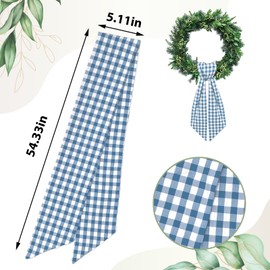 Ftuuo Haze Blue Buffalo Plaid Wreath Sash for Front Door Seersucker Wreaths Satin Sash Burlap Garland Ribbon Accessories for Wreath Yard Doorway Indoor Outdoor Bridal Shower Home Decor,5.1 x 54.3
