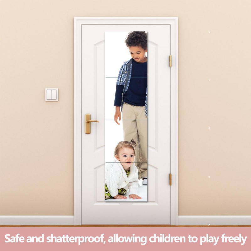 Unbreakable Full Length Wall Mirror,The Door Mirror,4Pack 13.5''x12'',Acrylic Mirror Kids,Shatterproof